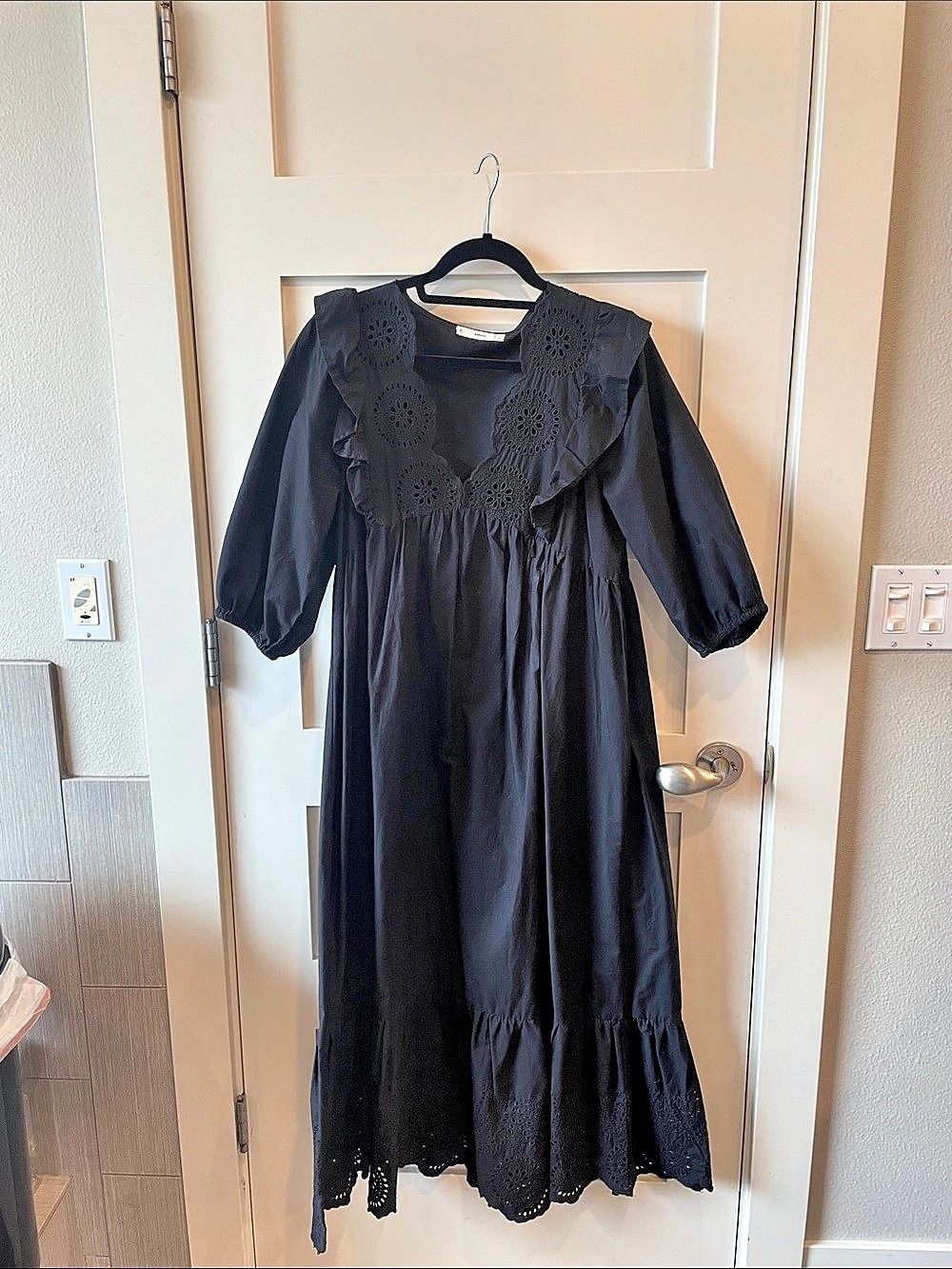 MNG Maxi Eyelet Dress in Black Size XL Like New